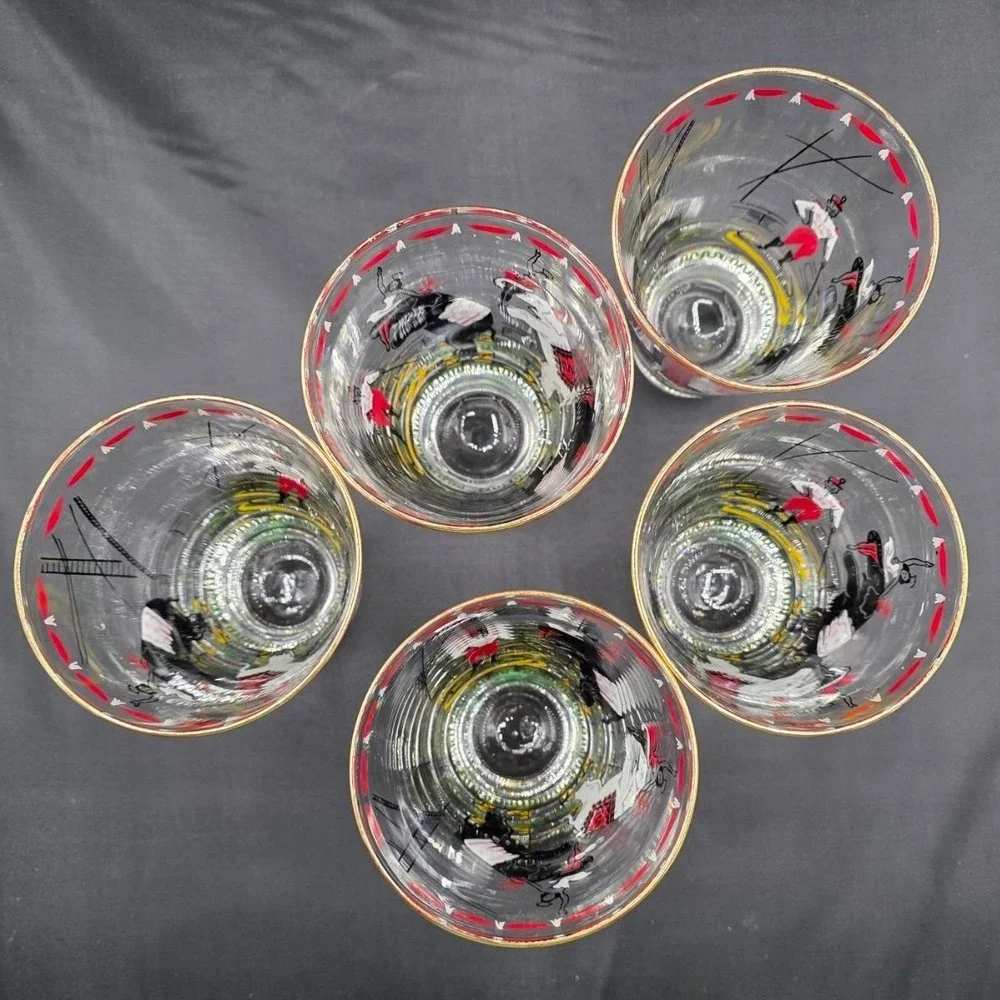 Vintage Set (5) Libbey Day at the Circus Highball Glass 12oz 1950s MCM Elephant